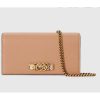 Replica Gucci Women GG Chain Wallet Interlocking G Python Bow Rose Beige Leather