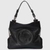 Replica Gucci Women GG Blondie Small Tote Bag Black Leather Round Interlocking G