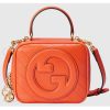 Replica Gucci Women GG Blondie Top Handle Bag Orange Leather Round Interlocking G