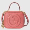 Replica Gucci Women GG Blondie Top Handle Bag Pink Leather Round Interlocking G