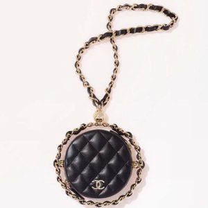 Replica Chanel Women Chain Handbag Goatskin Leather Gold-Tone Metal Black