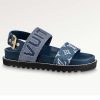 Replica Louis Vuitton LV Women Paseo Flat Comfort Sandal Navy Blue Monogram Denim Calf