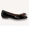Replica Louis Vuitton LV Women Popi Flat Ballerina Black Patent Calf Leather Monogram Nylon Bow