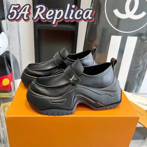 Replica Louis Vuitton Unisex LV Archlight 2.0 Platform Loafer Black Glazed Calf Leather 6