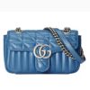 Replica Gucci Women GG Marmont Matelassé Mini Bag Blue Matelassé Leather Double G