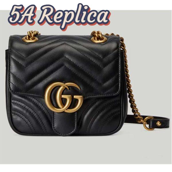 Replica Gucci Women GG Marmont Matelassé Mini Shoulder Bag Black Chevron Leather