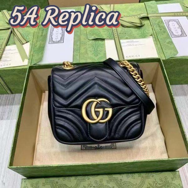 Replica Gucci Women GG Marmont Matelassé Mini Shoulder Bag Black Chevron Leather 3