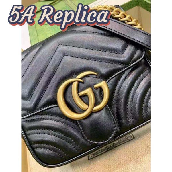 Replica Gucci Women GG Marmont Matelassé Mini Shoulder Bag Black Chevron Leather 4