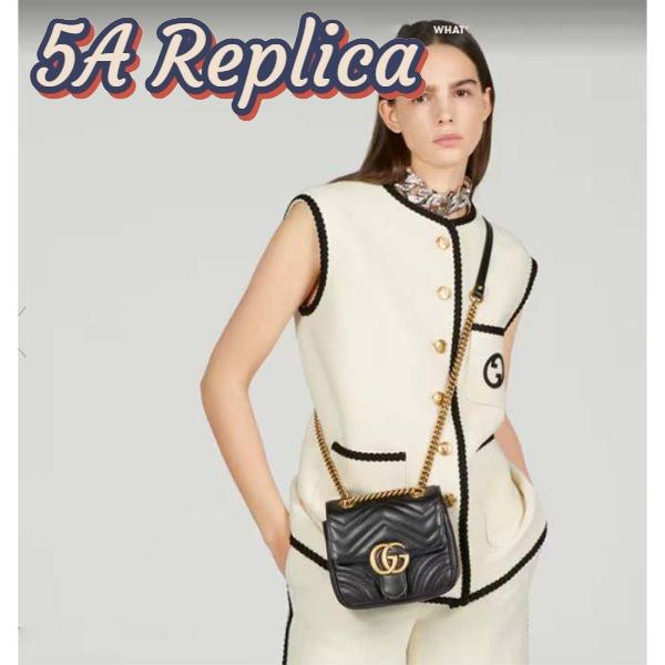 Replica Gucci Women GG Marmont Matelassé Mini Shoulder Bag Black Chevron Leather 12