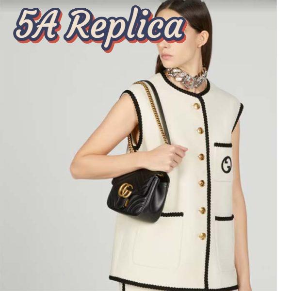 Replica Gucci Women GG Marmont Matelassé Mini Shoulder Bag Black Chevron Leather 13