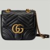 Replica Gucci Women GG Marmont Matelassé Mini Tote Bag Black Chevron Leather Double G
