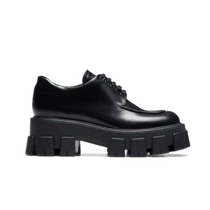 Replica Prada Women Monolith Brushed Calf Leather Lace-Up Shoes-Black 2