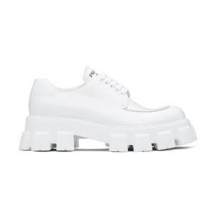 Replica Prada Women Monolith Brushed Leather Lace-up Shoes-White 2