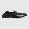 Replica Gucci Men Horsebit Leather Loafer with Web Shoes Black 11