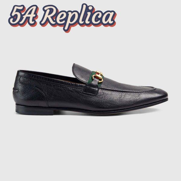 Replica Gucci Men Horsebit Leather Loafer with Web Shoes Black 2