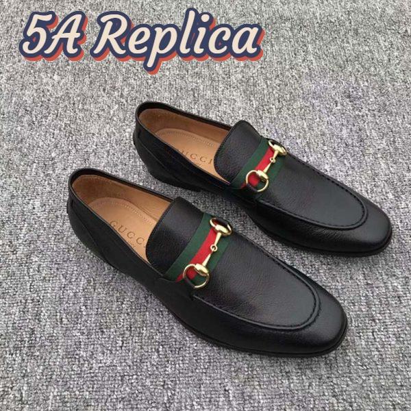 Replica Gucci Men Horsebit Leather Loafer with Web Shoes Black 3