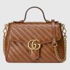 Replica Gucci Women GG Marmont Small Top Handle Bag Brown Diagonal Matelassé Leather