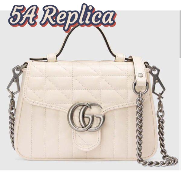 Replica Gucci Women GG Marmont Mini Top Handle Bag White Matelassé Leather 2