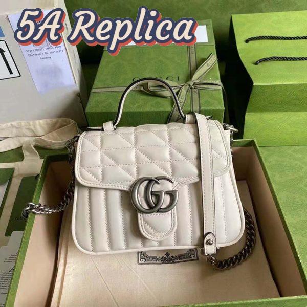 Replica Gucci Women GG Marmont Mini Top Handle Bag White Matelassé Leather 3