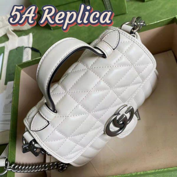 Replica Gucci Women GG Marmont Mini Top Handle Bag White Matelassé Leather 5