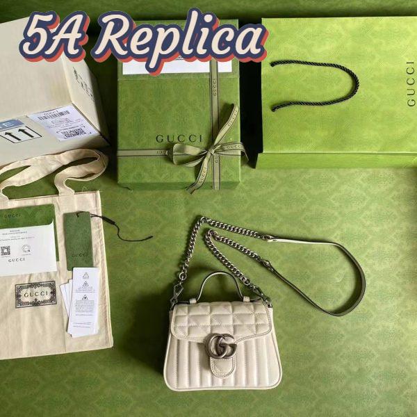 Replica Gucci Women GG Marmont Mini Top Handle Bag White Matelassé Leather 6