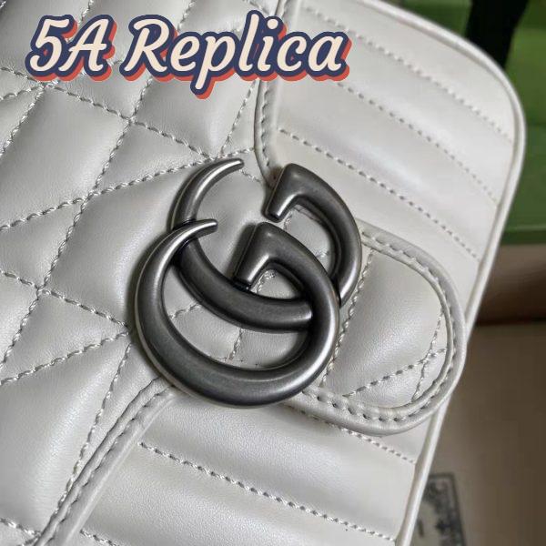 Replica Gucci Women GG Marmont Mini Top Handle Bag White Matelassé Leather 8