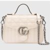 Replica Gucci Women GG Marmont Mini Top Handle Bag White Matelassé Leather 12