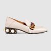 Replica Gucci Women Leather Mid-Heel Loafer 1.5″ Heel-White