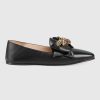 Replica Gucci Women Shoes Leather Ballet Flat with Bow 10mm Heel-Black