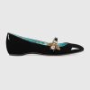 Replica Gucci Women Shoes Patent Leather Ballet Flat with Bee 10mm Heel-Black