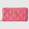 Replica Gucci Women GG Marmont Zip Around Wallet Pink Matelassé Leather Double G