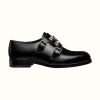 Replica Hermes Women Stanford Derby Shoe Tuscan Calfskin Double Buckle-Black