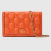 Replica Gucci Women GG Matelassé Chain Wallet Orange Leather Double G Chain Strap
