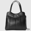 Replica Gucci Women GG Petite GG Small Tote Bag Black Leather Double G