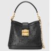 Replica Gucci Women GG Small GG Shoulder Bag Black Debossed Leather Double G