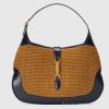 Replica Gucci Women Gucci Camel Straw Effect Fabric with Blue Leather