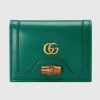 Replica Gucci Women Gucci Diana Card Case Wallet Double GG Green Leather