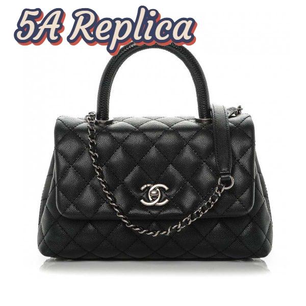 Replica Chanel Coco Caviar Lizard Quilted Mini Flap Bag with Top-Handle-Black