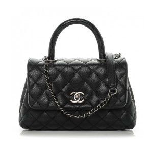 Replica Chanel Coco Caviar Lizard Quilted Mini Flap Bag with Top-Handle-Black 2