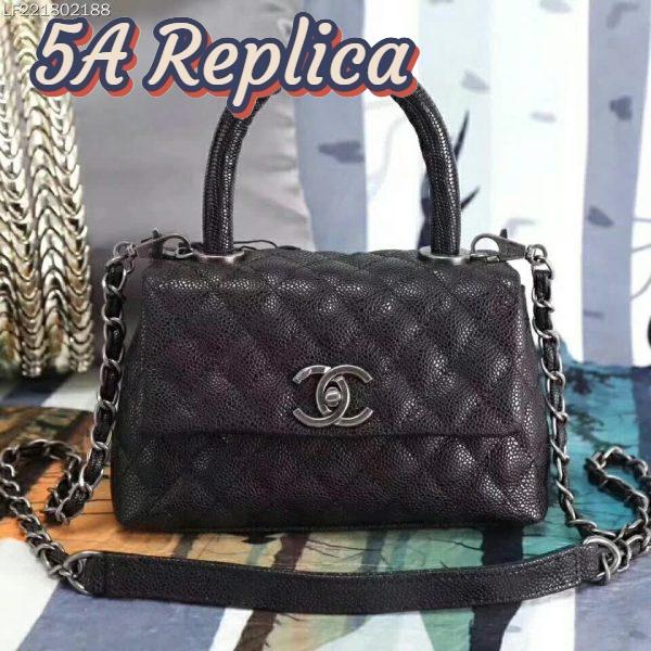 Replica Chanel Coco Caviar Lizard Quilted Mini Flap Bag with Top-Handle-Black 3
