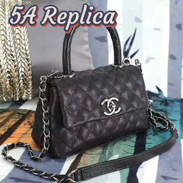 Replica Chanel Coco Caviar Lizard Quilted Mini Flap Bag with Top-Handle-Black 5