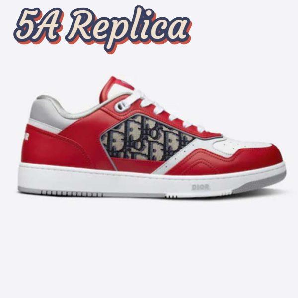 Replica Dior Unisex Shoes CD B27 Low-Top Sneaker Red Gray White Smooth Calfskin Oblique Jacquard