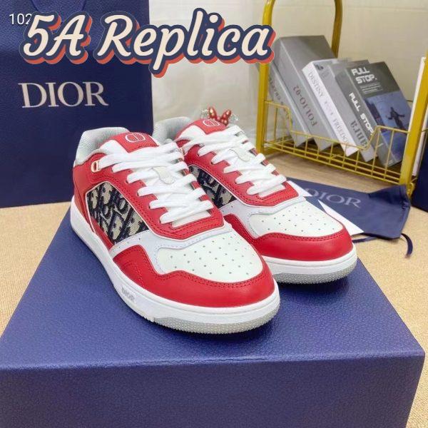 Replica Dior Unisex Shoes CD B27 Low-Top Sneaker Red Gray White Smooth Calfskin Oblique Jacquard 5
