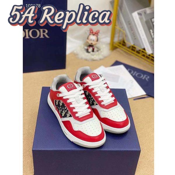 Replica Dior Unisex Shoes CD B27 Low-Top Sneaker Red Gray White Smooth Calfskin Oblique Jacquard 6