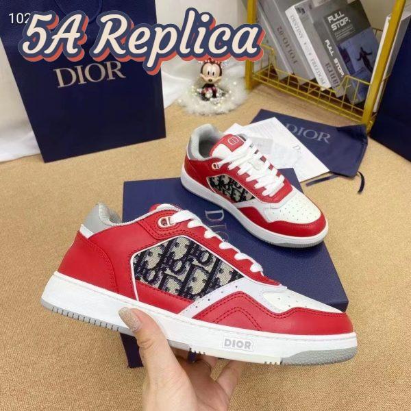 Replica Dior Unisex Shoes CD B27 Low-Top Sneaker Red Gray White Smooth Calfskin Oblique Jacquard 8