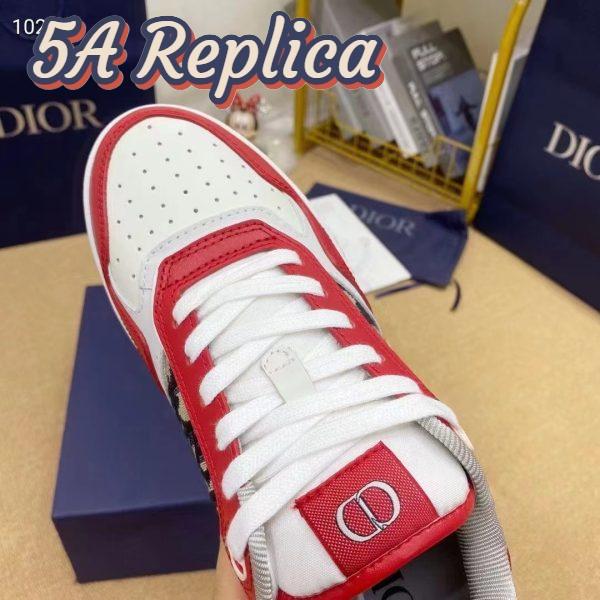 Replica Dior Unisex Shoes CD B27 Low-Top Sneaker Red Gray White Smooth Calfskin Oblique Jacquard 9