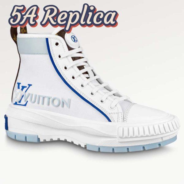 Replica Louis Vuitton Unisex LV Squad Sneaker Boot Blue Canvas Rubber Outsole Circle 2