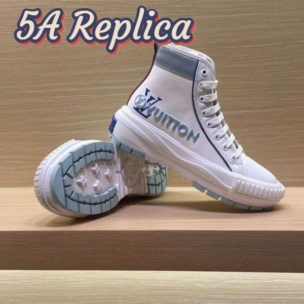 Replica Louis Vuitton Unisex LV Squad Sneaker Boot Blue Canvas Rubber Outsole Circle 4