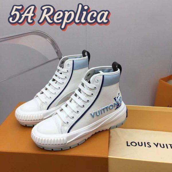 Replica Louis Vuitton Unisex LV Squad Sneaker Boot Blue Canvas Rubber Outsole Circle 5