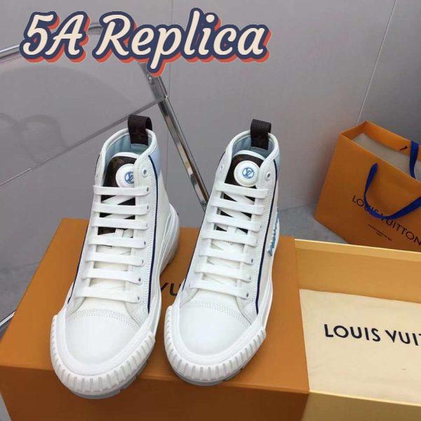 Replica Louis Vuitton Unisex LV Squad Sneaker Boot Blue Canvas Rubber Outsole Circle 6